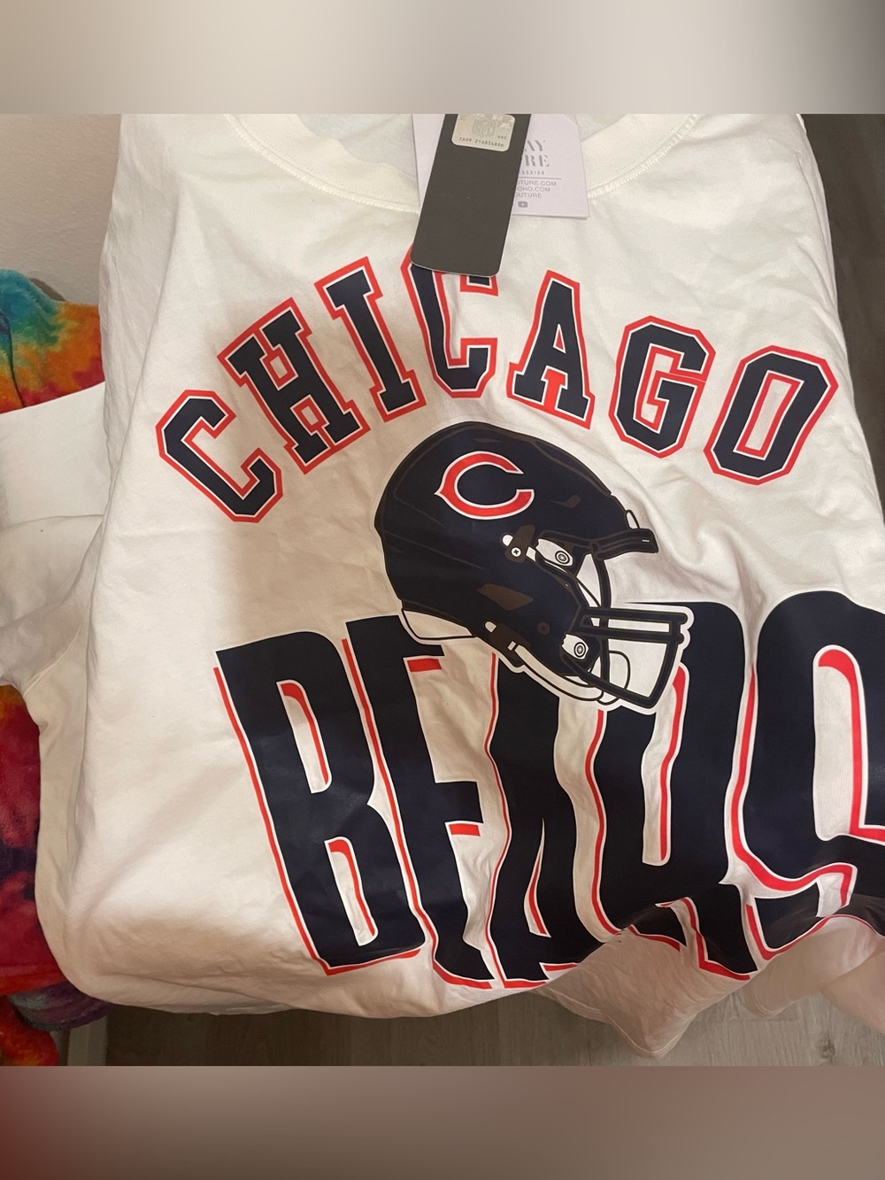 NFL White Chicago Bears Graphic Tee with Navy & Orange Accents